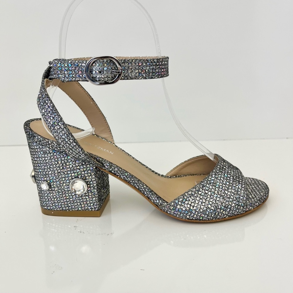 STUART WEITZMAN Alshn Crystal Embellished Block Heel Sandal in Aurora - Picture 14 of 16